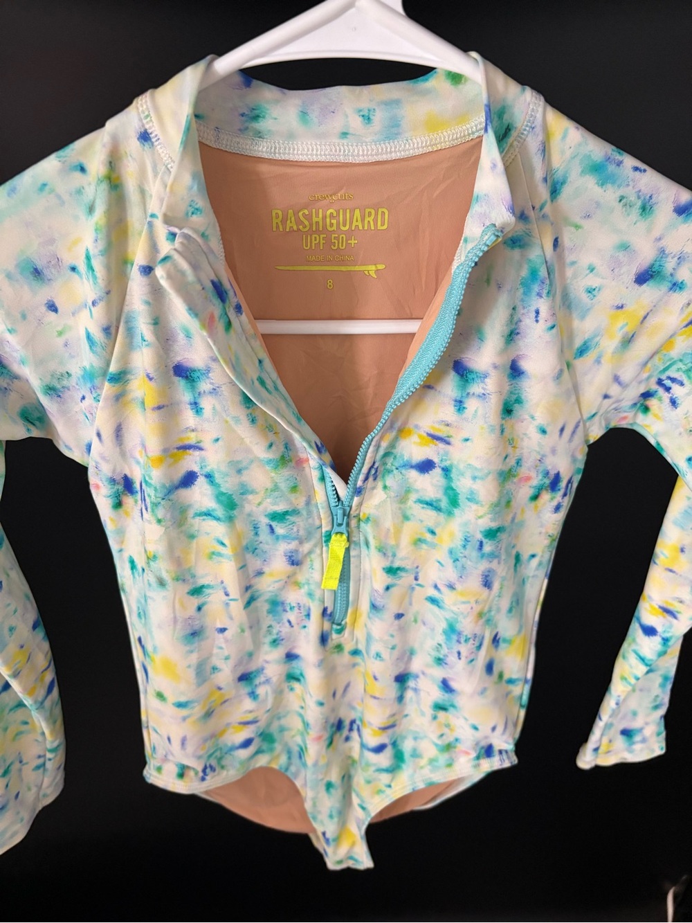 Crewcuts Kids Long-Sleeve Rashguard - White with Blue, Green & Yellow Tie-Dye